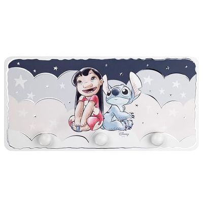 VALENTI & CO. Disney Lilo e Stich - Wieszak z drewna z nadrukiem ze srebrnymi wytłoczonymi detalami - idealny jako wieszak na drzwi, wieszak ścienny lub wieszak na ręczniki łazienkowe