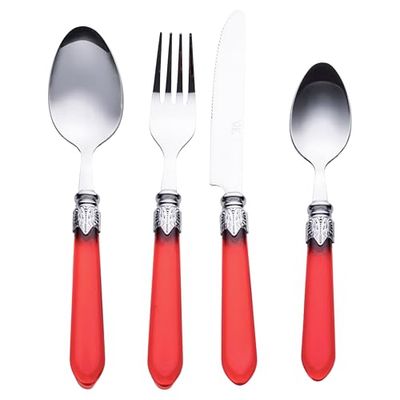 Lot de 24 couverts en acier inoxydable, poignée rouge, Imperial Red