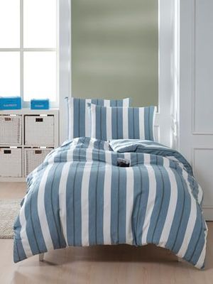 Nuit Des Rêves Petrol Blue & White Single Quilt Cover Set, 135 x 200 cm | 70% Cotton, 30% Polyester | Machine Washable, 120 Thread Count, Button & Envelope Closure