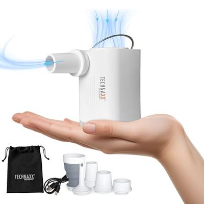 Technaxx Mini Battery Air Pump Pro TX-299 - Pompe à air électrique rechargeable 3600mAh avec banque d'alimentation, lumière LED, 5 buses, chargement USB - Pompe à air portable sans fil pour gonflables