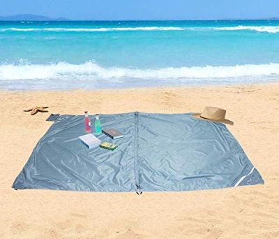 Homecall Tapis de plage pliable avec poche de rangement, format XXL (Bleu)