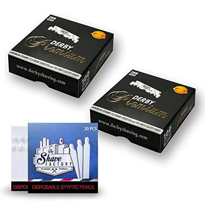 Derby Lamette da Barba Premium Black single edge 200 pz. + 20 Fiammiferi Emostatici The Shave Factory