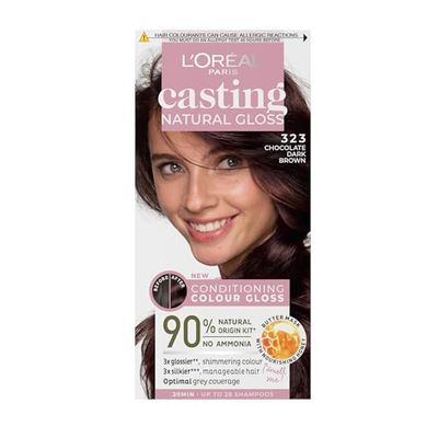 L'Oreal Paris Ammonia Free Semi-Permanent Hair Dye, 323 Brown Chocolate, Glossy Hair Colour, Natural Looking Finish, For up to 28 Shampoos, Casting Natural Gloss, 1 Application
