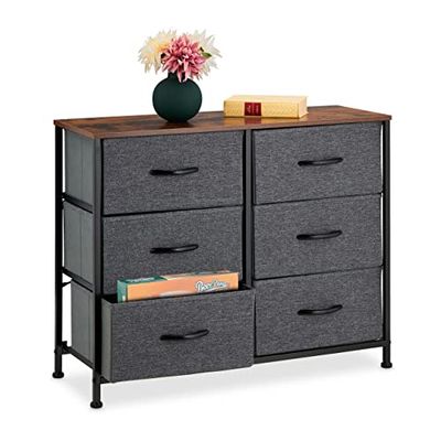 Relaxdays ladekast, HxBxD 63 x 80 x 30 cm, metaal, houtlook, 6 lades van stof, plank, modern dressoir, hal, meerkleurig