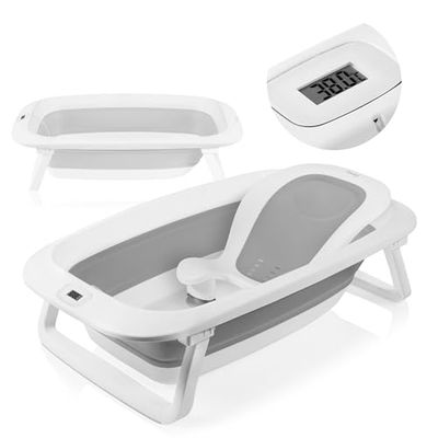 Lionelo Baby Bubble - Opvouwbaar Baby Bad - Thermometer en Badzitje - Voor Kinderen 0 tot 3 Jaar - Inklapbare Siliconen Bad - Afvoer en Antislip Poten - Compact voor Reizen