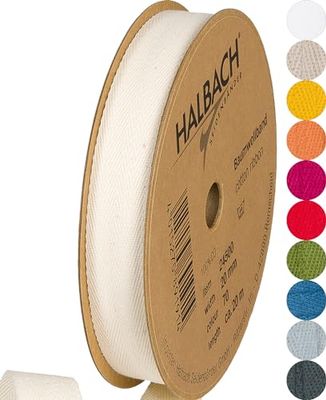 Halbach Seidenbänder 24500 Ruban en coton - 20 mm x m - Pour bricolage et bricolage - Vendu au mètre - Ruban en tissu pour décorations - 100% coton - Pour bricolage, artisanat, couture - Blanc cassé