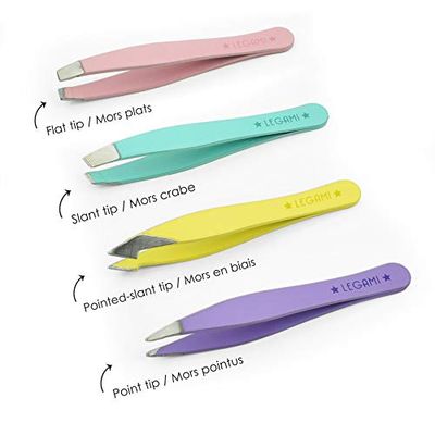 LEGAMI Bye Bye Frida Set of 4 Mini Tweezers, Stainless Steel, Multicolored, 5 x 0.5 cm, Flat Tip, Angled Tip, Slanted Tip, Pointed Tip