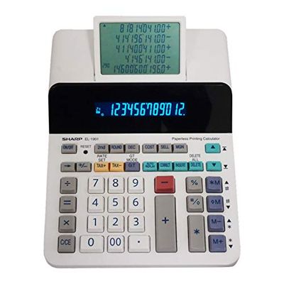 Sharp EL-1901 Calculadora de impresión sin papel con comprobación y corrección, pantalla LCD primaria de 12 dígitos, funciona igual que una calculadora de impresión/máquina de adición con pantalla LCD