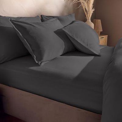 Silentnight Drap-Housse en Coton lavé Majoritaire – Drap-Housse Doux et élégant à l'aspect Lin – Coupe Profonde avec Coins élastiques – Tissu Respirant Lavable en Machine – Matelas pour lit Double –