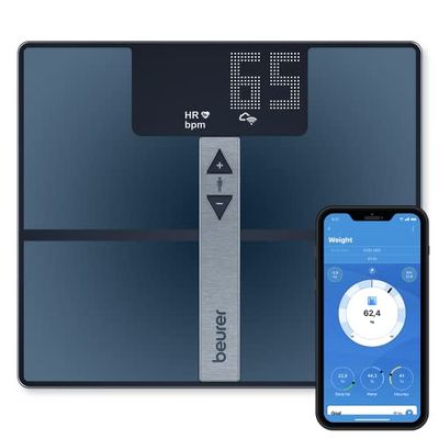 Beurer BF 980 Pèse-personne de diagnostic avec WIFI et Bluetooth, enregistrement de l'analyse et évaluation graphique des valeurs corporelles par application, mesure de la fréquence cardiaque