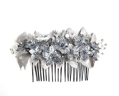 Peineta Sposa Ornamento Fiori d'argento per capelli-Fiori Porcellana porcellana porcellana fredda accessori per capelli-pettine per capelli