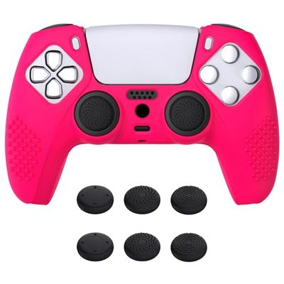 eXtremeRate PlayVital 3D Studded Edition Anti-Slip Silicone Cover Skin for ps5 Controller, Soft Rubber Case Protector for ps5 Wireless Controller with Thumb Grip Caps - Bright Pink