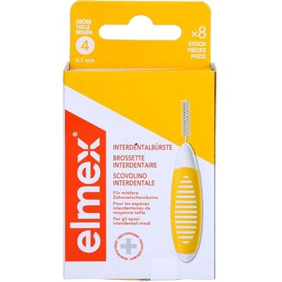elmex Brosse interdentaire jaune (taille 4, 0,7 mm), 1 x 8 brosses interdentaires pour le nettoyage des espaces interdentaires moyens