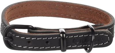 Flamingo Collier Montana Cuir Noir XS/S 24,5-30,5cm x 15mm - avec Rivets et Boucle a Une Finition Brillante Noire