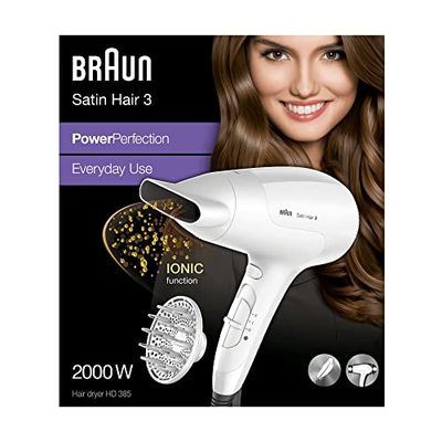 Braun - BRHD385E - Sèche-cheveux Braun Satin Hair 3 Power Perfection. Sèche-cheveux puissant et léger pour une utilisation quotidienne.