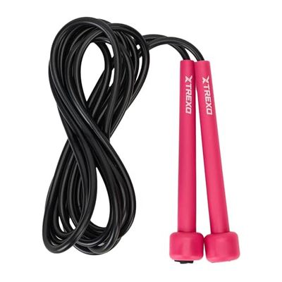 TREXO Basic Springtouw, fitness in roze, met verstelbare lengte tot 275 cm, verstelbaar springtouw, ideaal voor training, van pvc en PP, met verstelbare handgrepen, licht en comfortabel