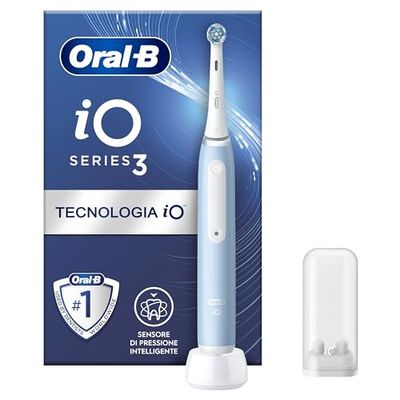 Oral-B Spazzolino Elettrico Ricaricabile iO 3N, Sensore di Pressione, Timer Anello Luminoso, 3 Modalità di Spazzolamento, 1 Testina, 1 Spazzolino, Blu, Idea Regalo