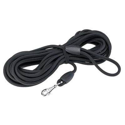Ferplast Hondenriem SPORT, lange hondentrainingsriem, 15 m trainingslijn, nylon koordlijn met handvat en metalen karabijnhaak, 15 meter lange hondenriem, zwart