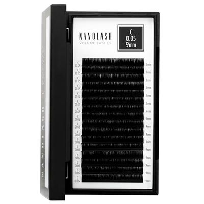 Extensions de cils Nanolash - faux cils pour extension professionnelle, extensions cils volume (0.05 C, 9mm)