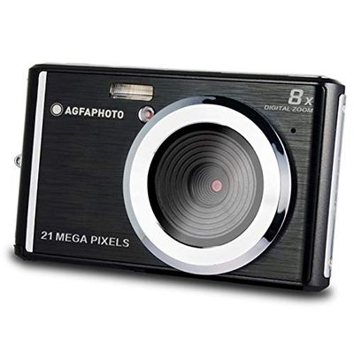 AGFA PHOTO Realishot DC5200 - Câmara compacta, 21 MP, ecrã LCD 2,4", Zoom digital 8X, vídeo HD 720p, bateria de lítio, cartões SD, modos de cena - preto