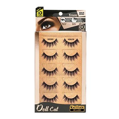 CATTITUDE 3D LASHES Ashlyn Doll Cat, Lightweight & Reusable, Cruelty-Free - 5 Pairs