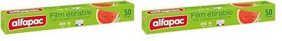 ALFAPAC - Film étirable 50M - Très extensible, adhérent et résistant - Fabriqué en France (Lot de 2)