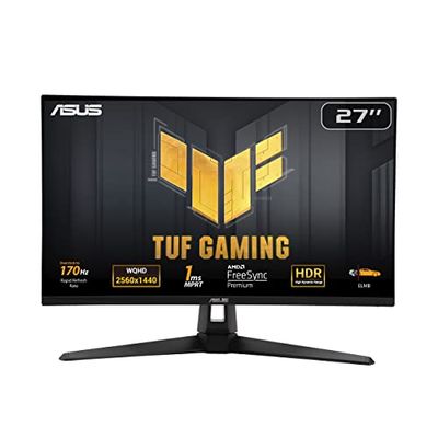 ASUS TUF Gaming VG27AQA1A Monitor Gaming 27”, WQHD, Overclock Fino a 170 Hz, Tecnologia Extreme Low Motion Blur, Freesync Premium e Shadow Boost, 1 ms (MPRT), HDR, DisplayWidget Lite, Nero
