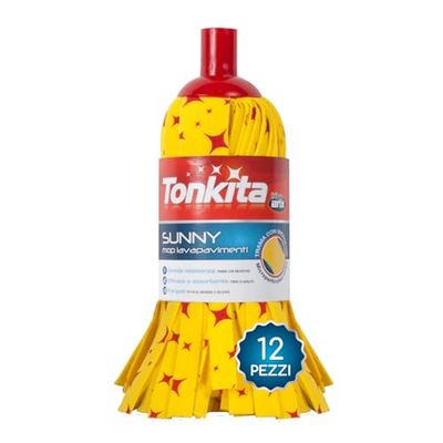 TONKITA | 12 Sunny Mop Lavapavimenti in Microfibra, Ricambio Mocio Lavapavimenti, Adatto a Tutte le Superfici, Pulizia Profonda e Super Assorbenza - Confezione da 12 Pezzi