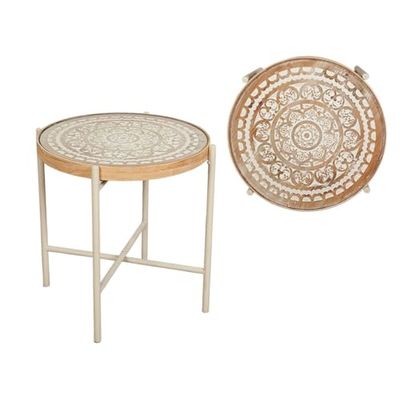 Romimex Mesa Auxiliar Natural Metal Madera MDF 44 x 42 x 44 cm