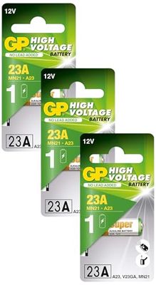 Batteria Super Alcaline A23 (Blister 1 Pezzo) - Piccola Batteria 23A (MN21) per Prodotti Elettrici, Elettrornici, Radiocomandi, Telecomandi (Confezione da 3)