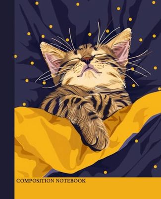 Composition Notebook: A Sleeping Kitten │ Wide Ruled Lined 110 Pages │ 7.5" X 9.25"