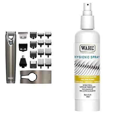 Wahl Stainless Steel 9 in 1 Multigroomer, Beard and Stubble Trimmer & Hygienic Clipper Spray, Suitable for All Clipper and Trimmer Blades, Cleaning Sprays, Disinfectant Cleaner