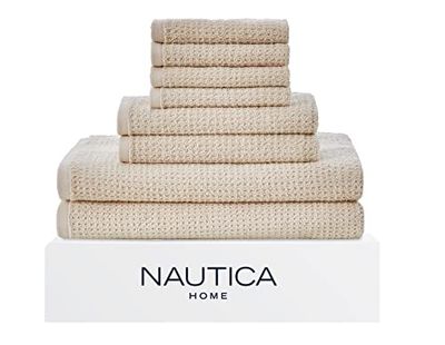 Nautica - 8pc Bath Towels Set, Highly Absorbent & Quick Dry Towel, Stylish Bathroom Decor & Dorm Room Essentials (Oasis Beige, 8 Piece)