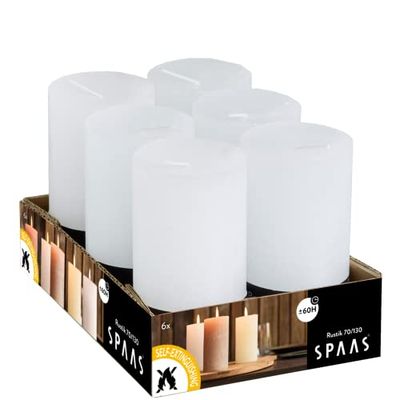 SPAAS 6 Rustieke geurloze cilinderkaarsen 68/130 mm, ± 60 uur - wit
