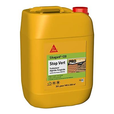 SIKA - Traitement algicide et fongicide - Nettoyant désincrustant - Sikagard 120 Stop Vert - Prêt à l'emploi - Elimine algues et lichens - Mur - Toiture - Terrasse - Façade - Dallage - 20L