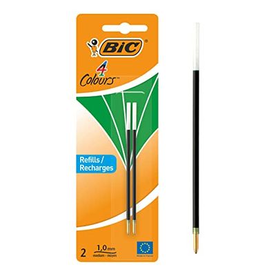 BIC 4 ricariche per penna a sfera verde, 4 colori, confezione da 2 pezzi, inchiostro per documenti, spessore tratto 1,0 mm