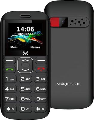 Majestic SILENO 28 – Senior phone DUAL SIM, display 1,77” a colori, Wireless audio, fotocamera, torcia LED, tasto SOS, Base di ricarica, Nero