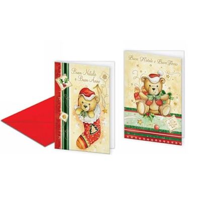 Juego de tarjetas de felicitación de Navidad, 12 tarjetas en 2 sujetos navideños, formato 12 x 18 cm, con decoraciones de oro, fabricado en cartón de alta calidad, fabricado en Italia