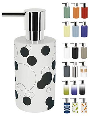 Spirella Dispenser per Sapone Liquido Tube“ Dispenser per lozioni in Porcellana con Dispenser in ABS Cromato capacità 300 ML (ØxH): 7 x 16 cm - Motivo a Bolle Nero