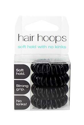Hair Hoops, Sujeción suave, sin enredos, bridas para el pelo, color negro, paquete de 4