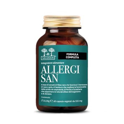 ALLERGISAN Salugea - Integratore 100% naturale per il benessere di naso, gola e occhi - Manifestazioni allergiche - con Perilla, Ribes Nero, Scutellaria, Sambuco e Zenzero - 60 capsule