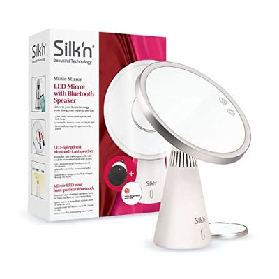 SILK'N Muziekspiegel - 3-in-1: make-upspiegel, Bluetooth-luidspreker en tafellamp, wit