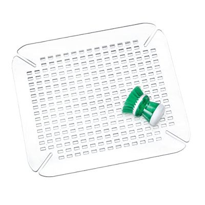 iDesign Tapete escorredor de pratos, protetor de lava-loiças grande de plástico PVC para pias de cozinha, grelha escorredor de pratos com orifícios de drenagem, transparente