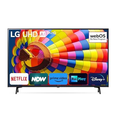 LG UHD 43'', Serie UT8000 2024, 43UT80006LA, Smart TV 4K, Ultra HD, Processore α5 Gen7, 20W, 3 HDMI, HDR10 Pro, Filmmaker Mode, Game Optimizer, Alexa, Wi-Fi, webOS 24, Telecomando Puntatore