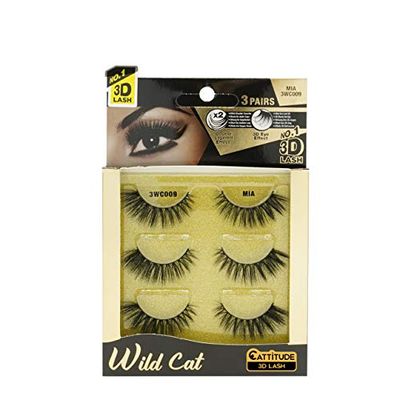 EBIN NEW YORK Cattitude 3D Lash 3 Pair – Wild Cat 3D Lash Super Soft Fin Tapered Fibers Widen Eyes Seamless & Natural Look Reusable