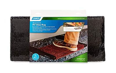 Camco 42915 Premium Wrap Around RV Step Rug, Turf Material, Black, 17.5" x 18"