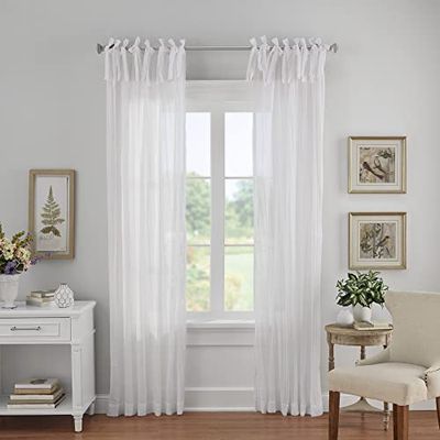 Elrene Parte superior ajustável semi-transparente esmagada cortina de janela de um só painel, poliéster, branco, L de 52" x L de 108" (1 painéis)