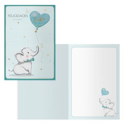 DOHE - Biglietti d'auguri per bambini - Confezione da 6 unità - Dimensioni: 11,5 x 17 cm (chiuso) - Include busta per riporre il biglietto - Modello Elephant