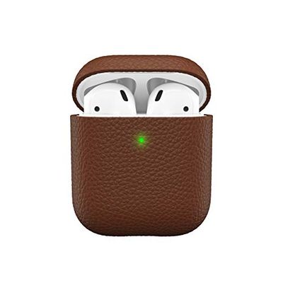 Keybudz Funda Protectora de Cuero Artesanal para Apple AirPods, Funda de Cuero auténtico, Auriculares, Accesorios, marrón