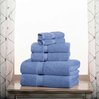 Superior Solid Egyptian Cotton Towel Set, Washcloths 13 x 13 Inches, Hand Towels 20 x 30 Inches, Bath Towels 30 x 55 Inches, Denim Blue, 6 Pieces